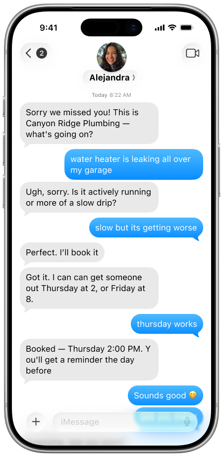 A call answered and the job booked over text